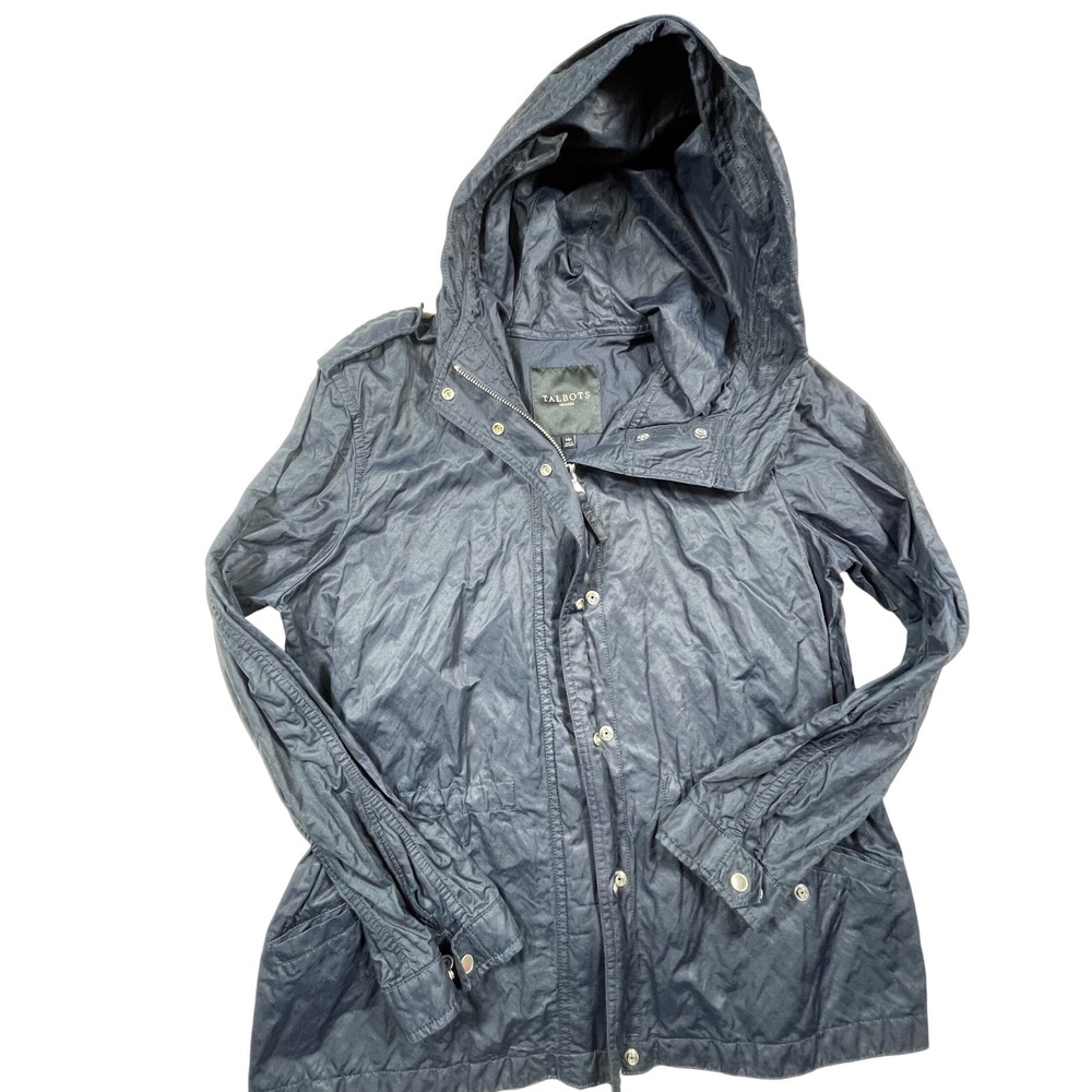 Talbots Petites Blue Cotton Blend Hooded Anorak Jacket Women's 14P Coat‎